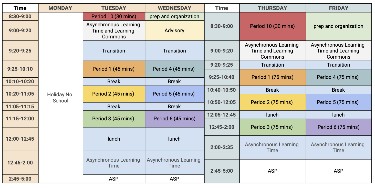 Holiday Schedule SFUSD